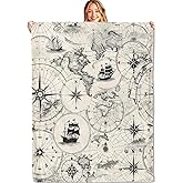 MIEPOS Vintage Nautical World Map Throw Blanket - 50x60in,Ultra Soft, Cozy Lightweight Flannel,Sailing Ship Retro Blankets - Gifts for Women & Adventure Lovers,for Couch Home Living Room Decor