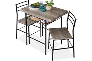 Best Choice Products 3-Piece Modern Dining Set, Space Saving Dinette for Kitchen, Dining Room, Small Space w/Steel Frame, Built-in Storage Rack - Gray/Black