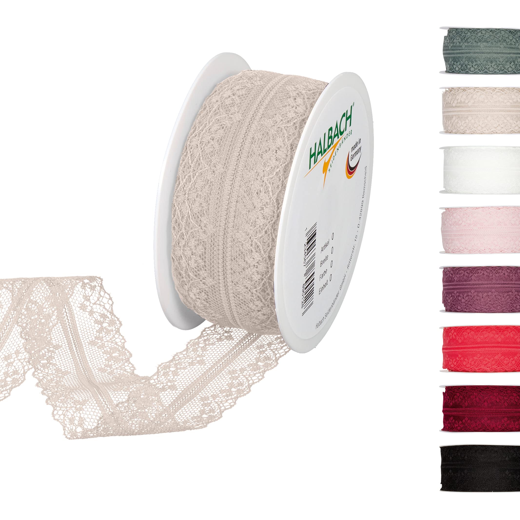 Halbach Seidenbänder Lace Ribbon 15 m Sold by the Metre on Roll as Ribbon for Weddings Sewing or Table Decoration, Lace Trim Lace Fabric for DIY Crafts — image 1