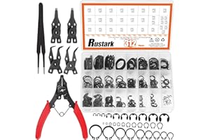 Rustark 312Pcs 4 in 1 Snap Ring Pliers with M1.5-M10 Black E-Clip Circlip Retaining Rings Assortment Kit and M4-M28 C-Clip External Snap Rings Assortment Kit with Tweezers