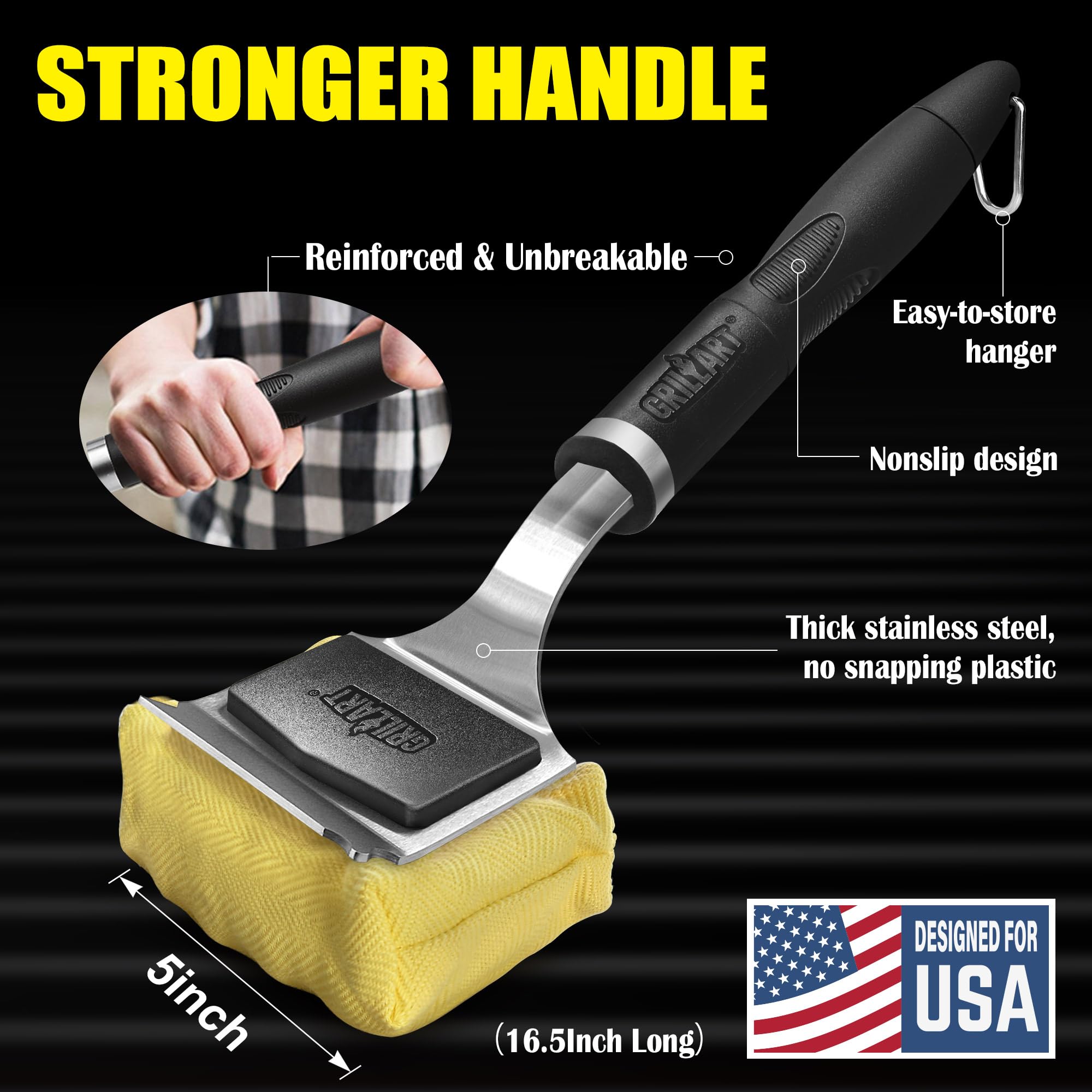 GRILLART Grill Brush for Outdoor Grill Bristle Free - Reinforced Grill Cleaner Scraper BBQ Brush - Replaceable Head Barbecue Grill Cleaning Brush - Safe BBQ Accessories Grill Tools - Gifts for Men/Dad