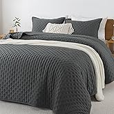 Andency Dark Grey Queen Size Quilt Bedding Set (90x96 Inch), 3 Pieces Soft Lightweight Bedspread Coverlet, Drak Gray Boho Summer Quilt and 2 Pillow Shams for All Season