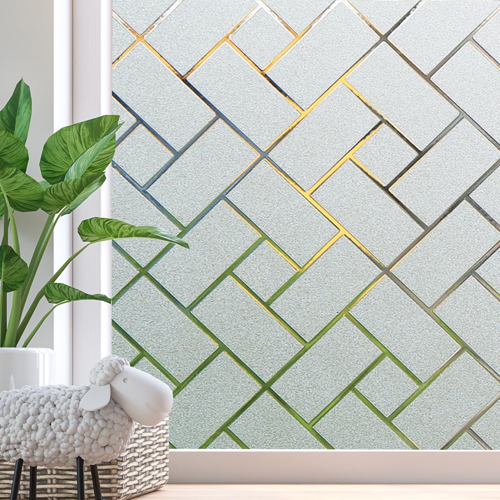 Zindoo Privacy Window Film Frosted Static Cling Glass Window Film Anti-UV Non-Adhesive Opaque Decorative Window Covering Sticker for Bathroom Kitchen Bedroom Office 44.5 x 200 cm