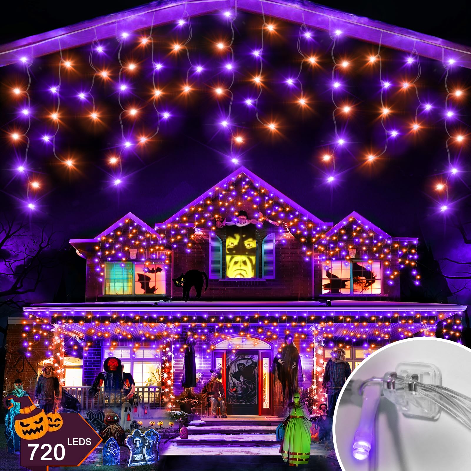Photo 1 of JDGJYDS 66 FT Halloween Lights Outdoor, 720 LED Orange and Purple Halloween Lights Waterproof with 12 Modes & Timer, Outdoor String Lights for Party, House, Patio Holiday Decorations