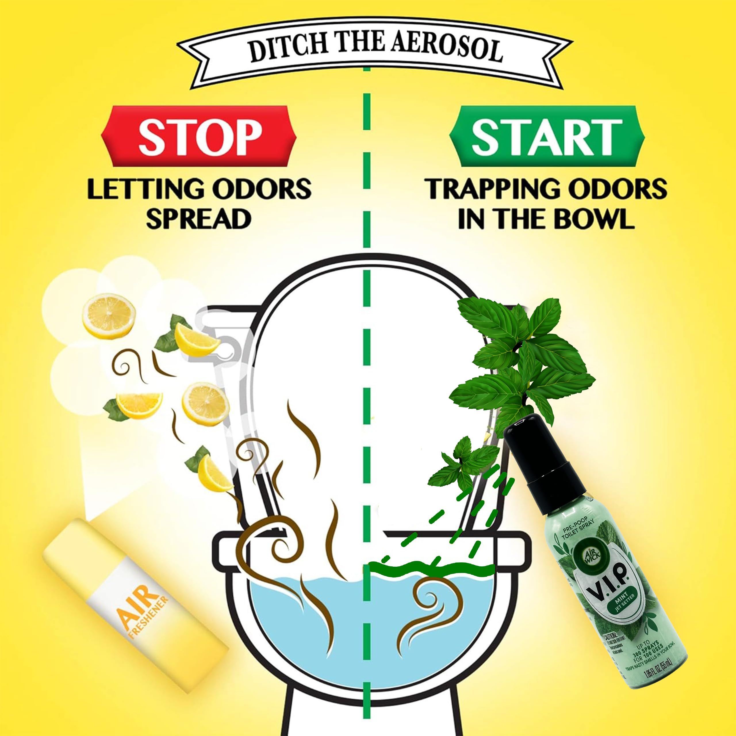 Air Wick V.I.P. Pre-Poop Toilet Spray, Mint Jet Setter, Travel Size, Neutralizes Odors, Contains Essential Oils, Fresh Mint Scent Bathroom Spray, 1.85 Oz (Pack of 4)