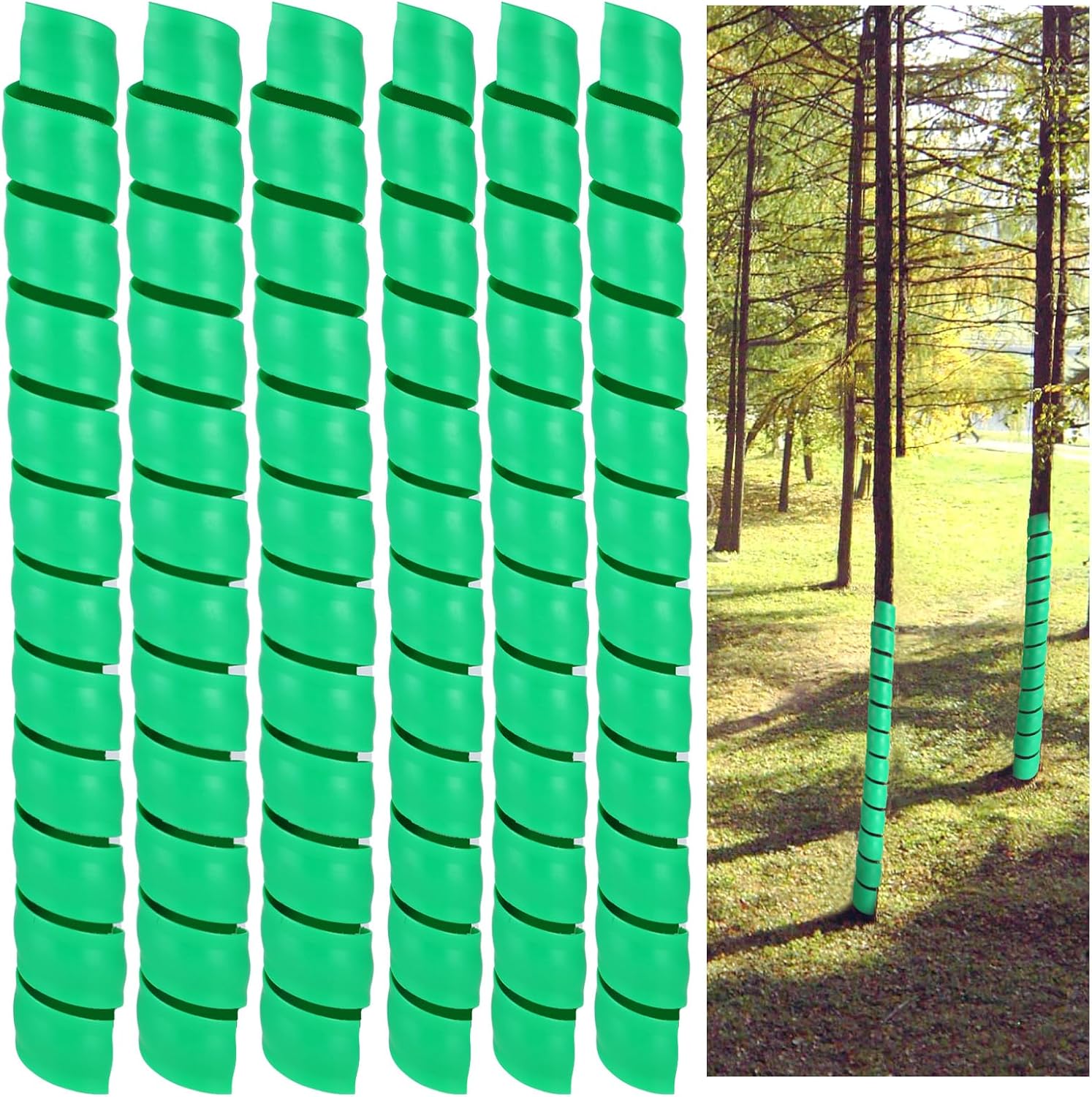 Tree Stands - 6 Pcs Tree Trunk Protector,2 Size Plastic Spiral Tree Guard,Tree Wrap to Protect Saplings Plants from Deer Rabbit Cats Rodents Mowers (Green)