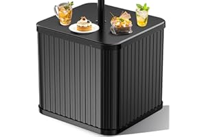 Umbrella Side Table with Umbrella Hole, Hyperzoo 2-in-1 Outdoor Side Table & Umbrella Stand with Fillable Base, Heavy Duty Po