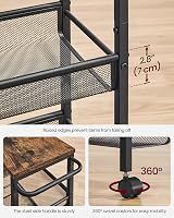 VASAGLE 5-Tier Kitchen Trolley 22 cm Deep Steel Frame Castors Rustic Brown view 7