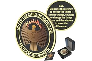 RED DOT LASER ENGRAVING Celebrate Recovery AA Sobriety Coin, Phoenix Rising from The Ashes with Serenity Prayer, Gift Box & Notecard Included