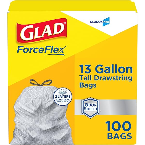 CLOROXPRO GLAD FORCEFLEX 13 GALLON TALL KITCHEN DRAWSTRING TRASH BAGS, 100 CT (PACKAGE MAY VARY)