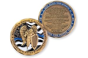 LOGOS COINS Police Challenge Coins - St Michael Coin with Prayer of Protection - Thin Blue Line Coin for Law Enforcement - Gold Color Plated Prayer Coin, 2” Christian Challenge Coin As Gifts for Men & Women