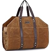 Canvas Firewood Log Carrier Bag, Waxed Durable Wood Tote of Fireplace Stove Accessories, Extra Large Hay Hauling with Handles for Outdoor Camping-Rust