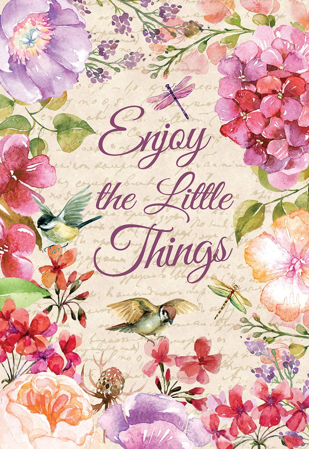 Texupday Enjoy The Little Things Flowers Birds Decoration Double Sided Spring House Flag Outdoor Yard Flag 28'' x 40''