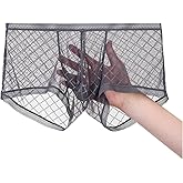 JINSHI Men's Mesh See Through Boxers Briefs,Sexy sheer lace underwear,Bulge Pouch boxer trunk,Ultra-thin