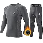 MeetHoo Men's Thermal Underwear Set Sport Long Johns Base Layer Bottom Top for Skiing Running Light Grey