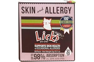LICKS PILL FREE Licks Pill-Free Cat Skin & Allergy - Omega 3 Allergy Relief - Cat Vitamins & Supplements for Itchy Skin - Turmeric Supplement - Gel Packets - 30 Use