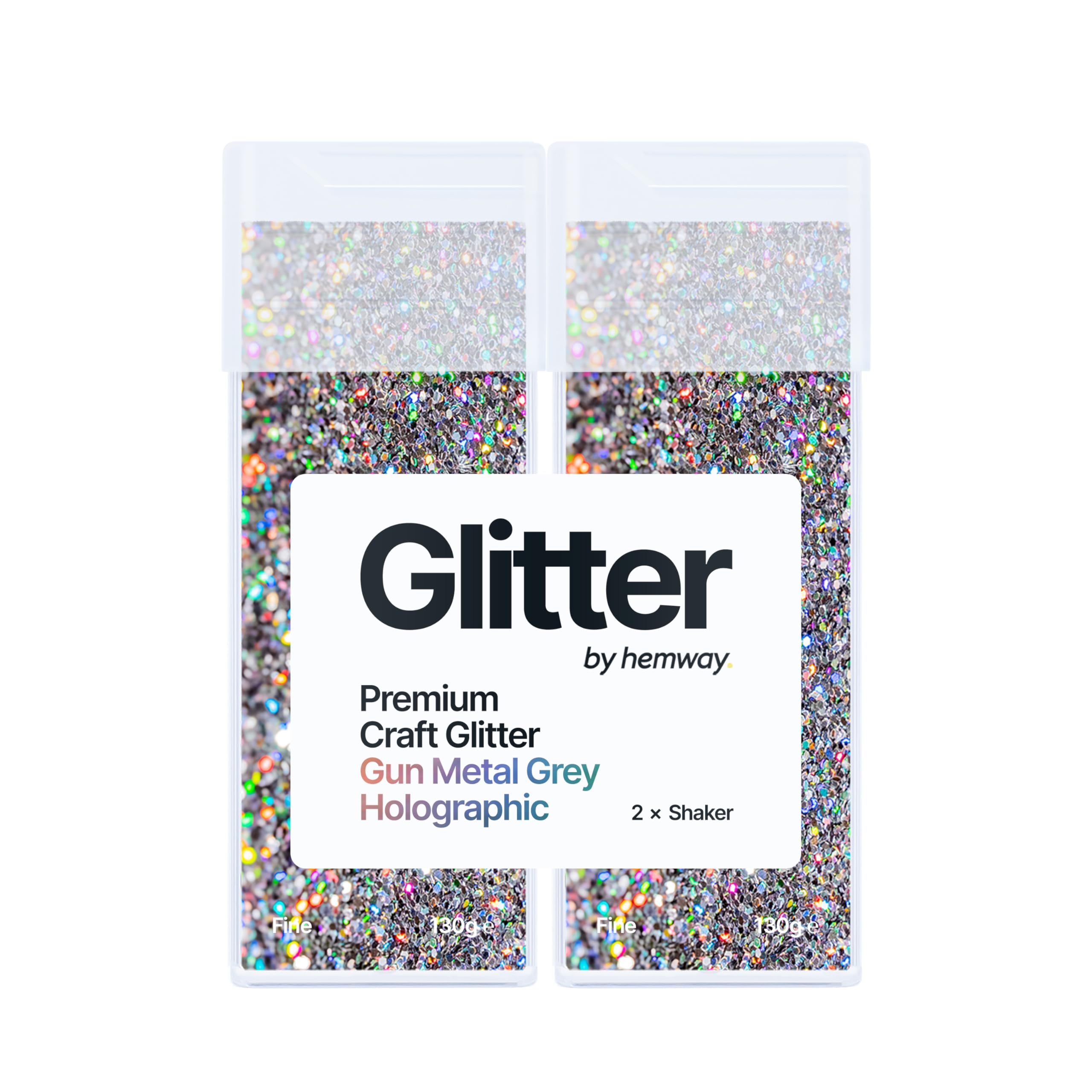 Hemway Glitter Shaker Gun Metal Grey Holographic 130g x2 Pack Fine, Craft Glitter Shakers for Resin & Epoxy Crafts, Christmas Art Supplies, Nail, Body, Face, Eye, Festival, Crafting, Slime, Sparkle