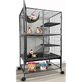 X-Large 31"x18.5"x53.5"H Deluxe Double Unit Small Animal Critter Cage | Habitat for Rats Chinchillas Ferrets Sugar Gliders, Sturdy Wrought Iron, Durable Full-Width Doors, Hammock Water Bottle Bowl
