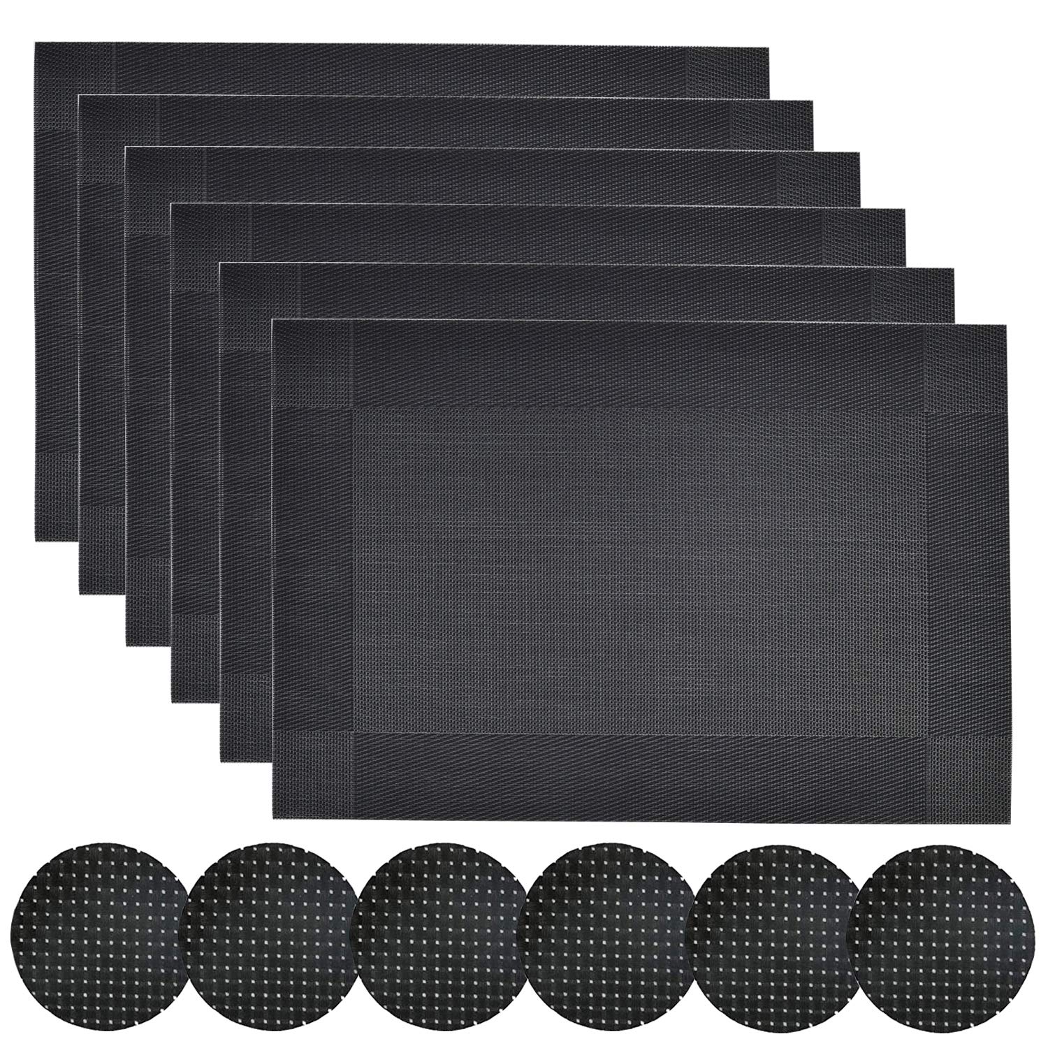 Homcomodar Black Placemats and Coasters Set of 6 Dining Table Place Mats Set