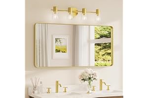 TETOTE 48 x 24 Inch Brushed Gold Frame Mirror, Brass Bathroom Vanity Mirror for Wall, Modern Rectangle Round Corner Matte Framed Mirror (Horizontal/Vertical)