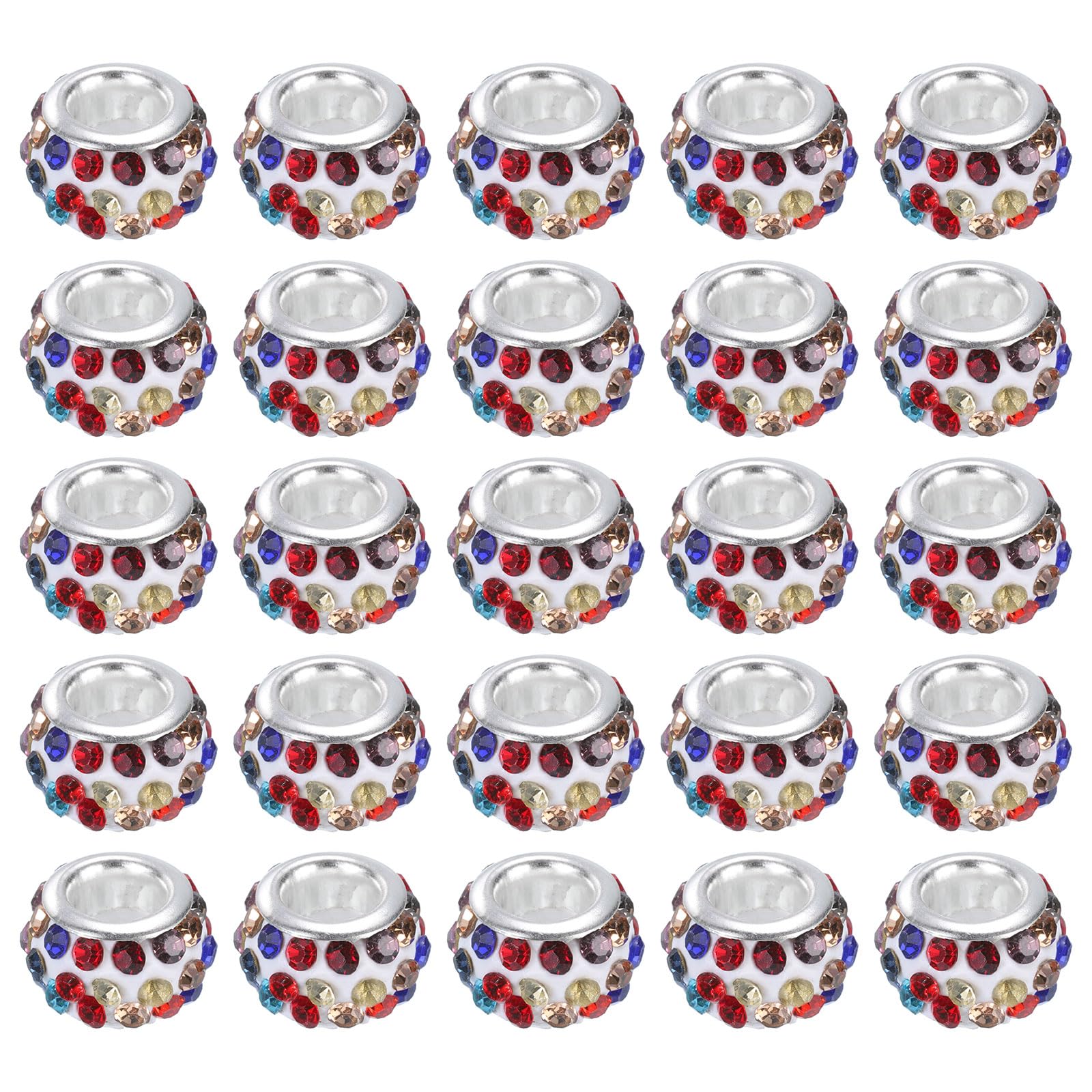 PATIKIL 12mm Rhinestone European Beads, 60Pcs European Large Hole Crystal Charm Beads Spacer Bead Hair Bead for DIY Jewelry Making, Multicolor