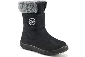 HARENCE Girls Boys Snow Boots: Comfortable Warm Fur Lined Toddler Winter Boot Hook Loop Outdoor Waterproof Slip on Boots for Kids