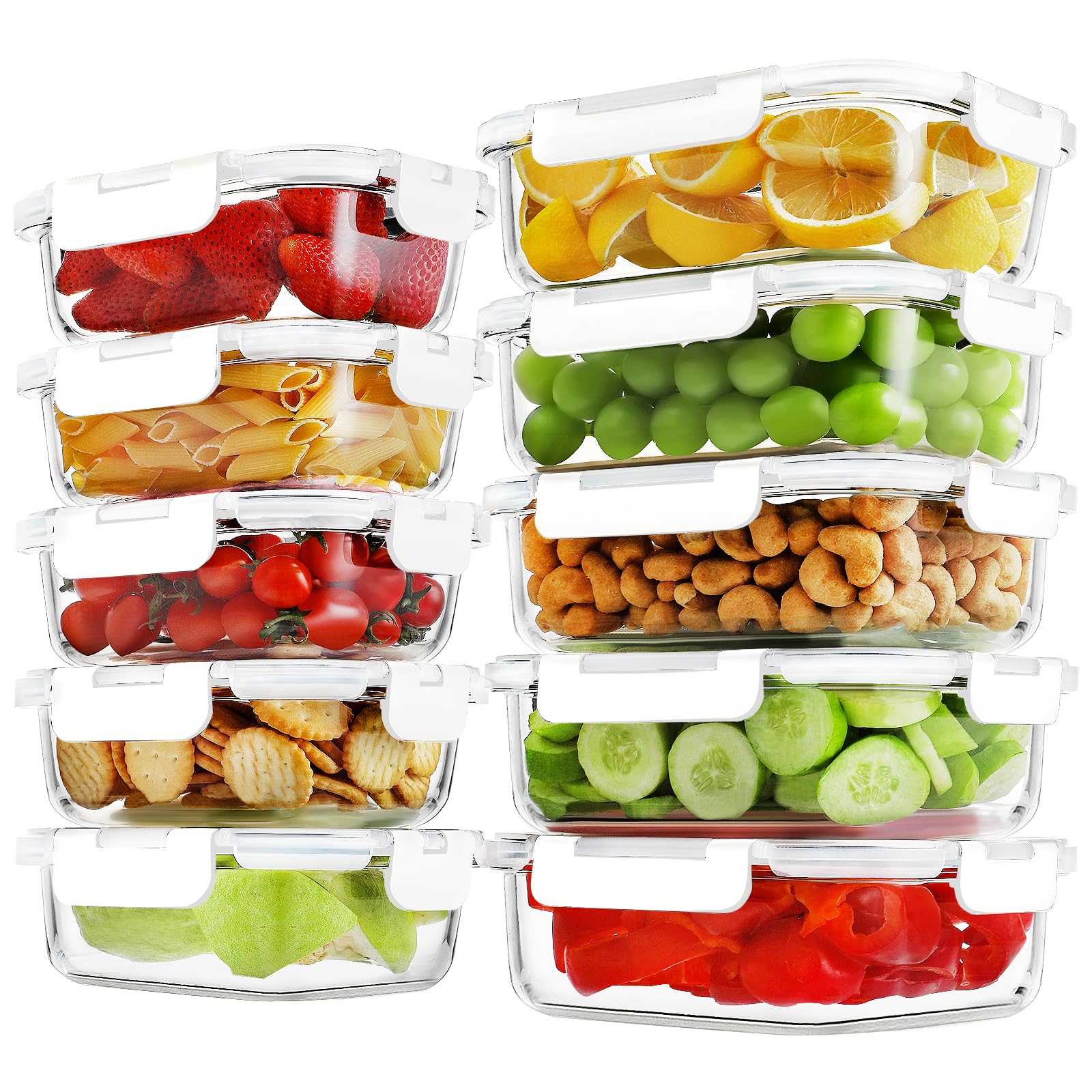 Photo 1 of 10 Pack Borosilicate Glass Meal Prep Containers with Locking Lids, Glass Food Storage Containers Set, Airtight Lunch Bento Boxes, BPA-Free & Leak Proof, 36oz & 14oz, Freezer, Oven Safe-White