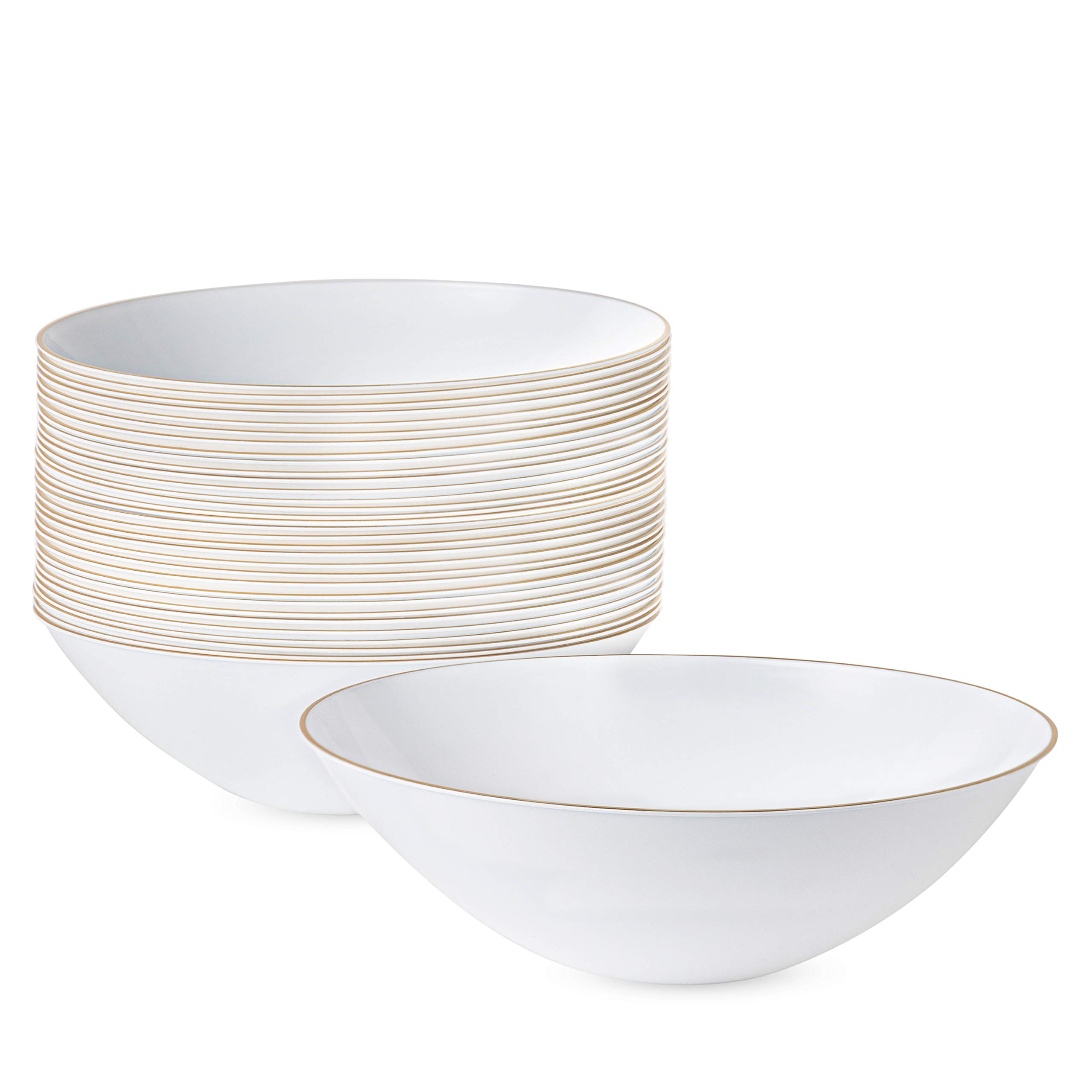 Photo 1 of [16 OZ 20 Count] White Plastic Organic Party Soup bowls With Gold Rim Premium heavyweight Elegant Disposable Tableware Dishes