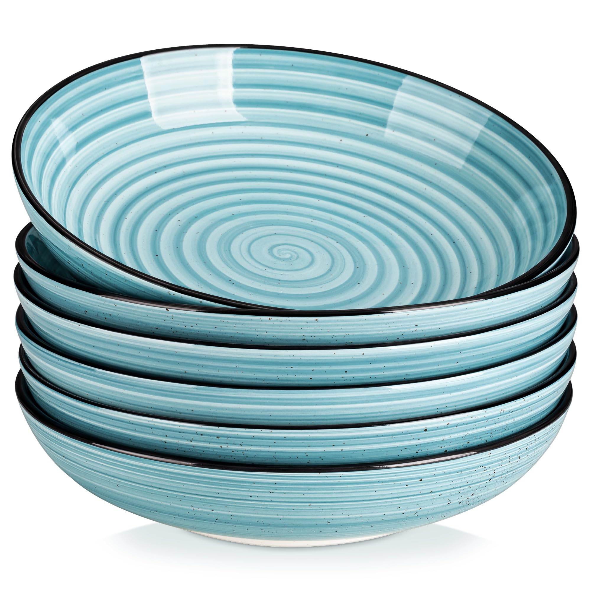Photo 1 of vancasso Bonbon Large Pasta Bowls Set of 6, 50 Oz Ceramic Salad Bowls, Wide and Shallow Bowls Set, Large Serving Bowls for Kitchen, Blue