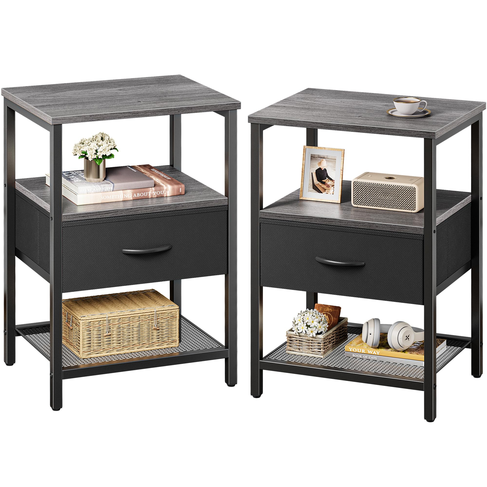 Huuger Nightstand Set of 2, Night Stand with Fabric