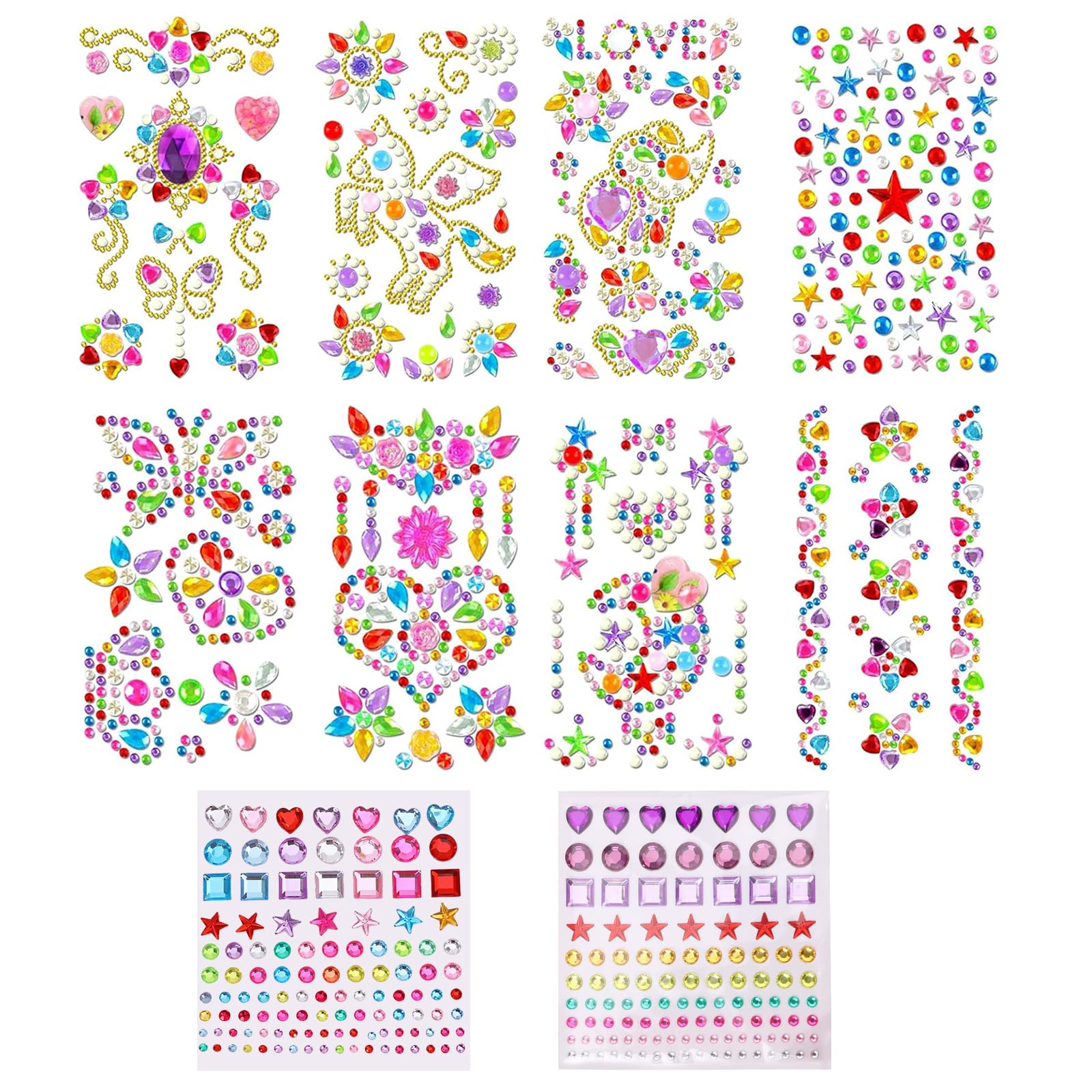 MADGININE 10 Pcs Face Gems for Kids,Face Jewels for Kids,Kids Face Gems,Face Jewels Stick On,Colorful Face Jewels for Festivals,For Festival Party Face Nail DIY Baseball Cap Decoration