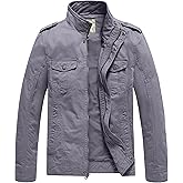 WenVen Men's Casual Washed Cotton Military Jacket