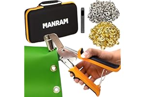MANRAM Grommet Tool Kit - 3/8 Inch Eyelet Press Pliers 10mm, Pliers Tool for Tarps, Fabric & Leather, Grommets Puncher with Hole Punch and 600 pcs Grommets