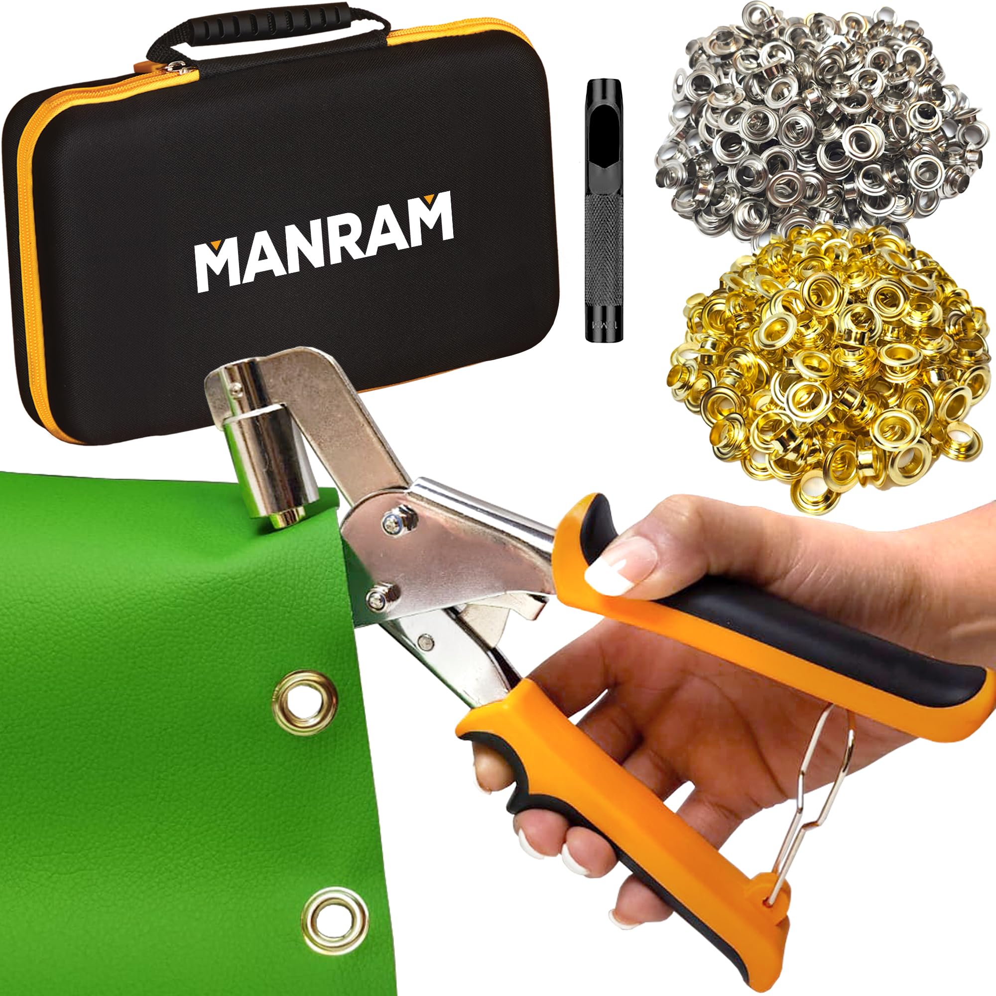 Photo 1 of Grommet Tool Kit - 3/8 Inch Eyelet Press Pliers 10mm, Pliers Tool for Tarps, Fabric & Leather, Grommets Puncher with Hole Punch and 600 pcs Grommets