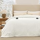 Bedsure Electric Blanket King Size - Thick Striped Flannel Electric Blanket with Dual Control, Heating with 10 Heat Settings & 10 Time Settings, 8 hrs Timer Auto Shut Off (90x100 inches, White)