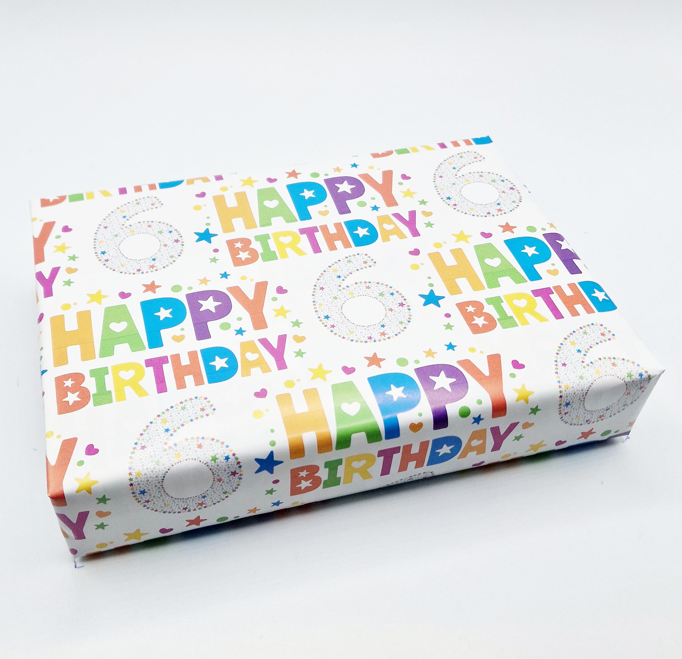 Party Angels 2 Sheets 2 Tags 6th Birthday Kids Unisex Multi Coloured Wrapping Paper Age 6 Cute Fun Attractive Birthday Giftwrap Male Female (PA)