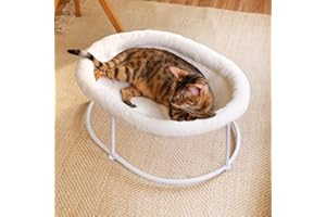 Zoratoo Elevated Cat Hammock Bed for Indoor Cats, Fluffy Warm Cuddle Cat Bed with Detachable Pad Bed Cover, Raised Pet Bed Cuddler for Sleeping Kittens, Small Dog, Oval Cat Hammock