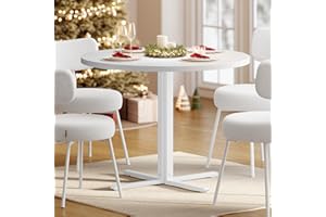VASAGLE Dining Table, Small Round Kitchen Table for 4 People, 31.5 x 29.4 Inches, for Dining Room, Living Room, Farmhouse, Water-Resistant, Snow White UKDT082W01V1