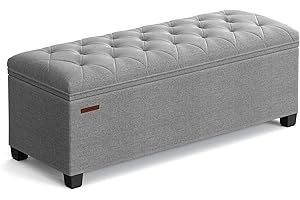 SONGMICS Storage Ottoman Bench, Foot Rest with Legs, 15.7 x 43.3 x 15.7 Inches, End of Bed Bench, Storage Chest, Load up to 660 lb, for Living Room, Bedroom, Entryway, Light Gray ULSF088G02