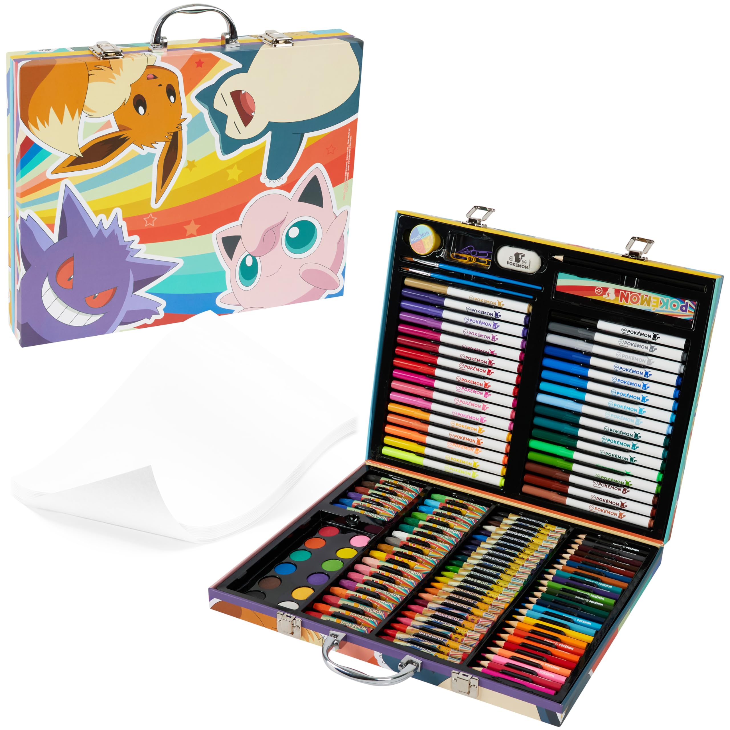 Pokemon Art Supplies Set with Colouring Pencils Felt Tip Pens Watercolour Paints Wax Crayons for Drawing Painting Set Pikachu Travel Art Set Anime Gifts (Multi)