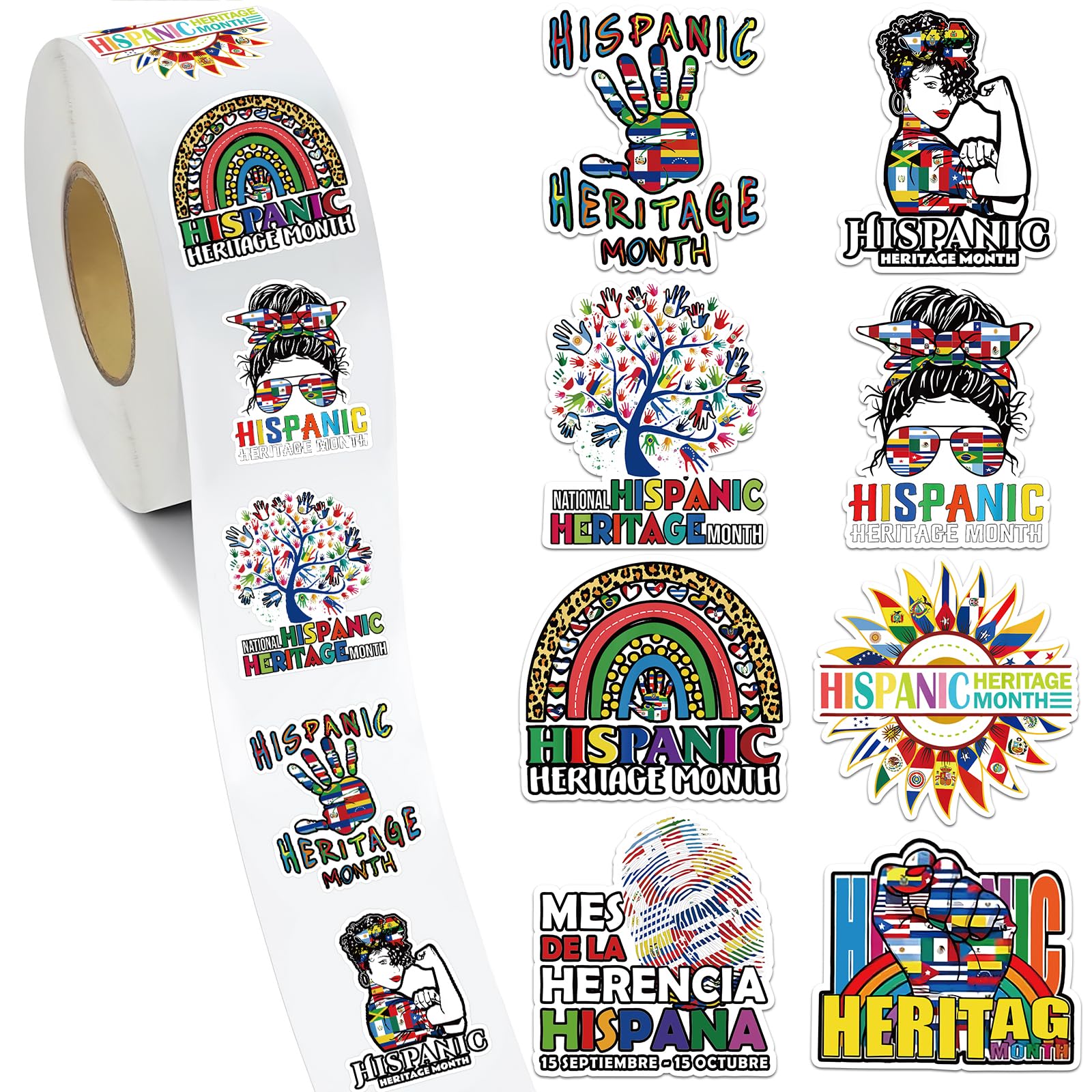 Dazoratix Hispanic Heritage Month Stickers - 500 PCs Latin American Flags Giveaways Round Roll Latino Adhesive Labels Decorations for Teacher Students Classroom Rewards School Party Bag Supplies Gift