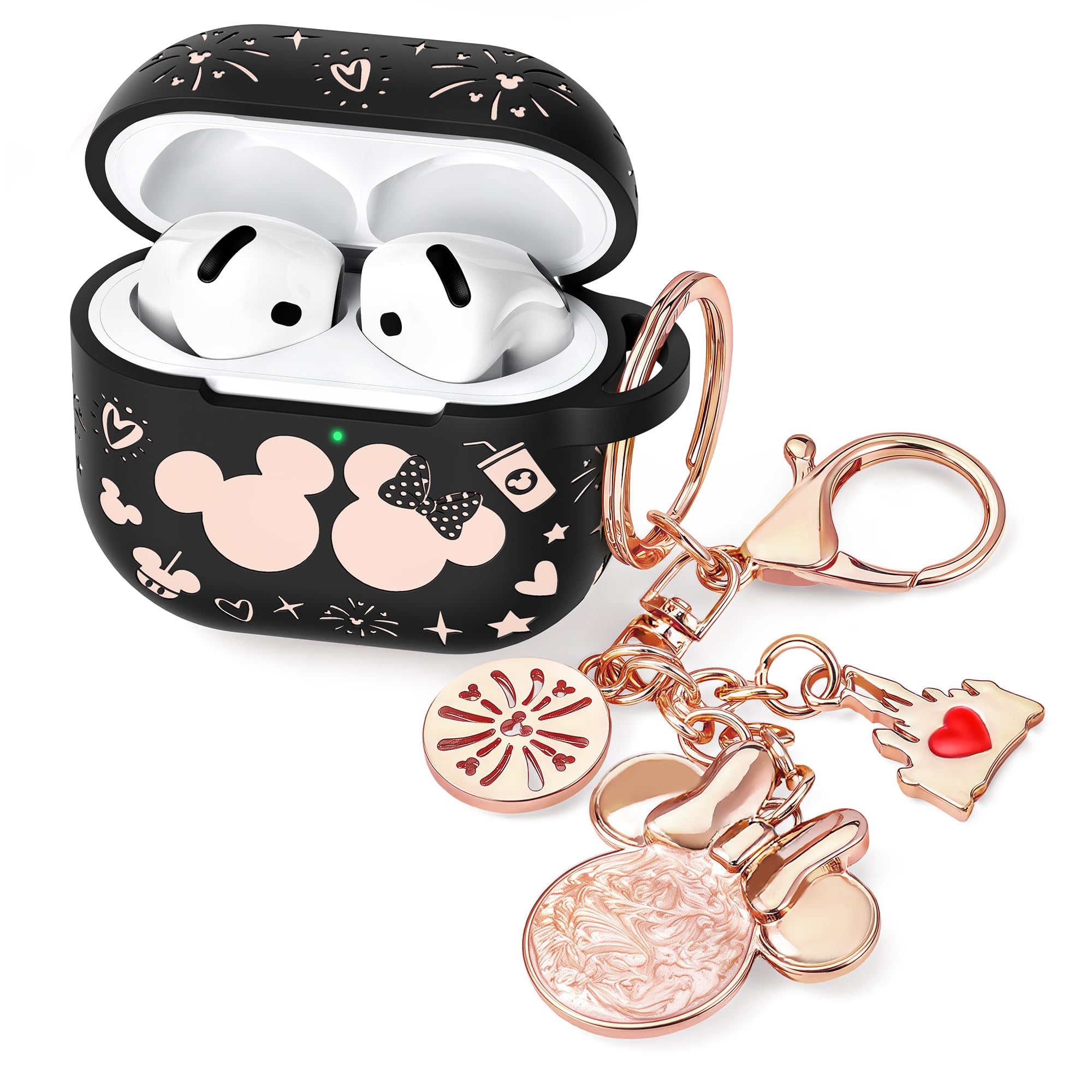 Photo 1 of (with Cute Keychain) Girovo Compatible with AirPods Pro 3 Case (2025) Women, Soft Silicone Two-Tone Funny Cartoon Engraved Portable 360° Full Protection Case for Airpod Pro 3rd Gen Black/Pink
