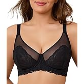 Minimizer Bras for Women Full Coverage Underwire Lace Bralette Sexy Unlined Mesh Support Plus Size (34D, Black)