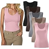 Evervibe 5 Pack Women's Thermal Tank Tops Fleece No Hem Thermal Underwear Sleeveless Tops Camisole Warm Base Layer