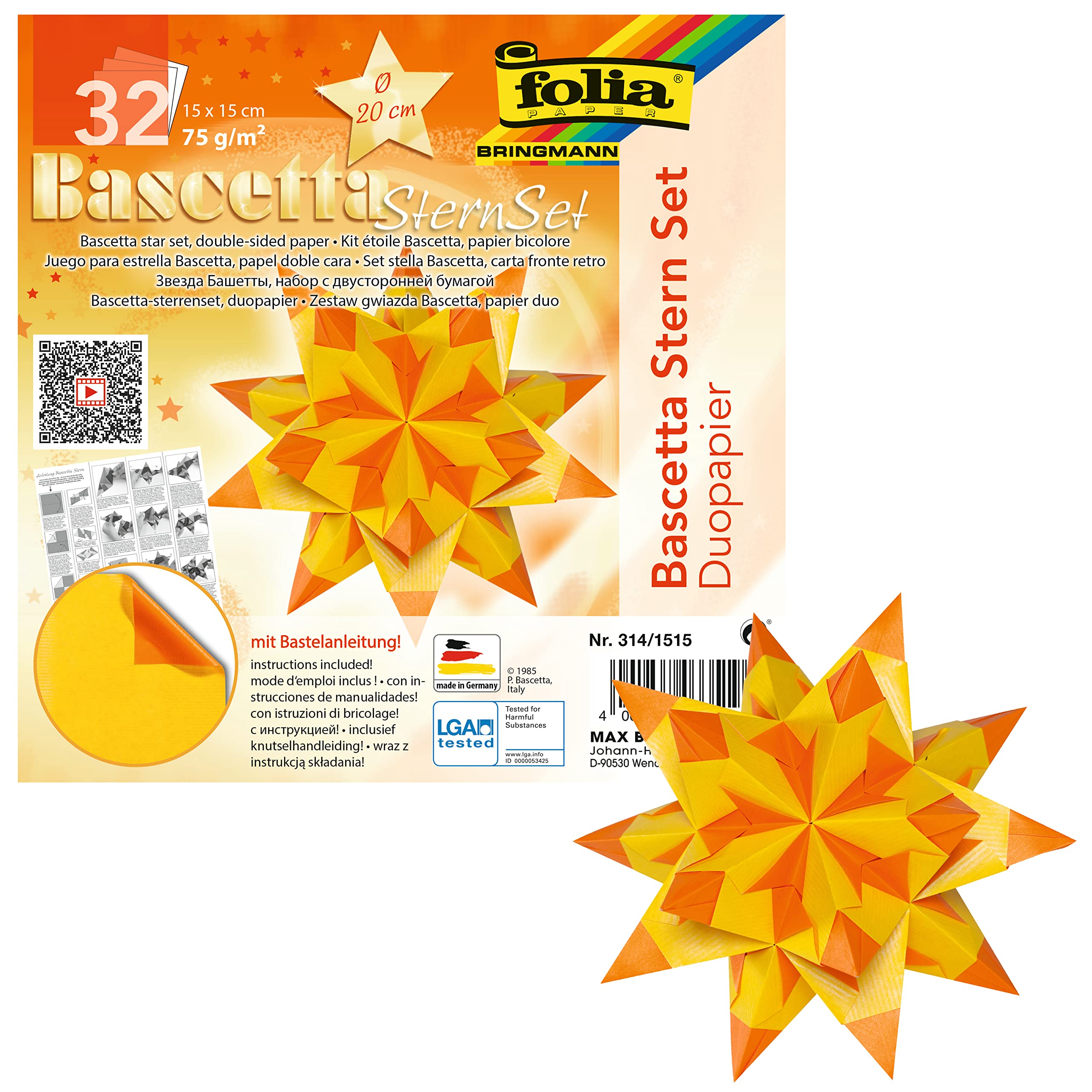 folia 836/3030 Bascetta Star Handicraft set, blue, Yellow/Orange, 15 x 15 cm — image 1