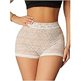 WDIRARA Women's Plus Size Sheer Lace Boyshorts Underwear Sexy High Waisted Boxer Briefs Panties