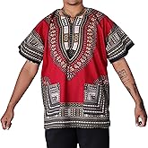 Dashiki Shirt African Freedom Short Sleeve Vibrant Colors in Dark Red Brown sz XXL