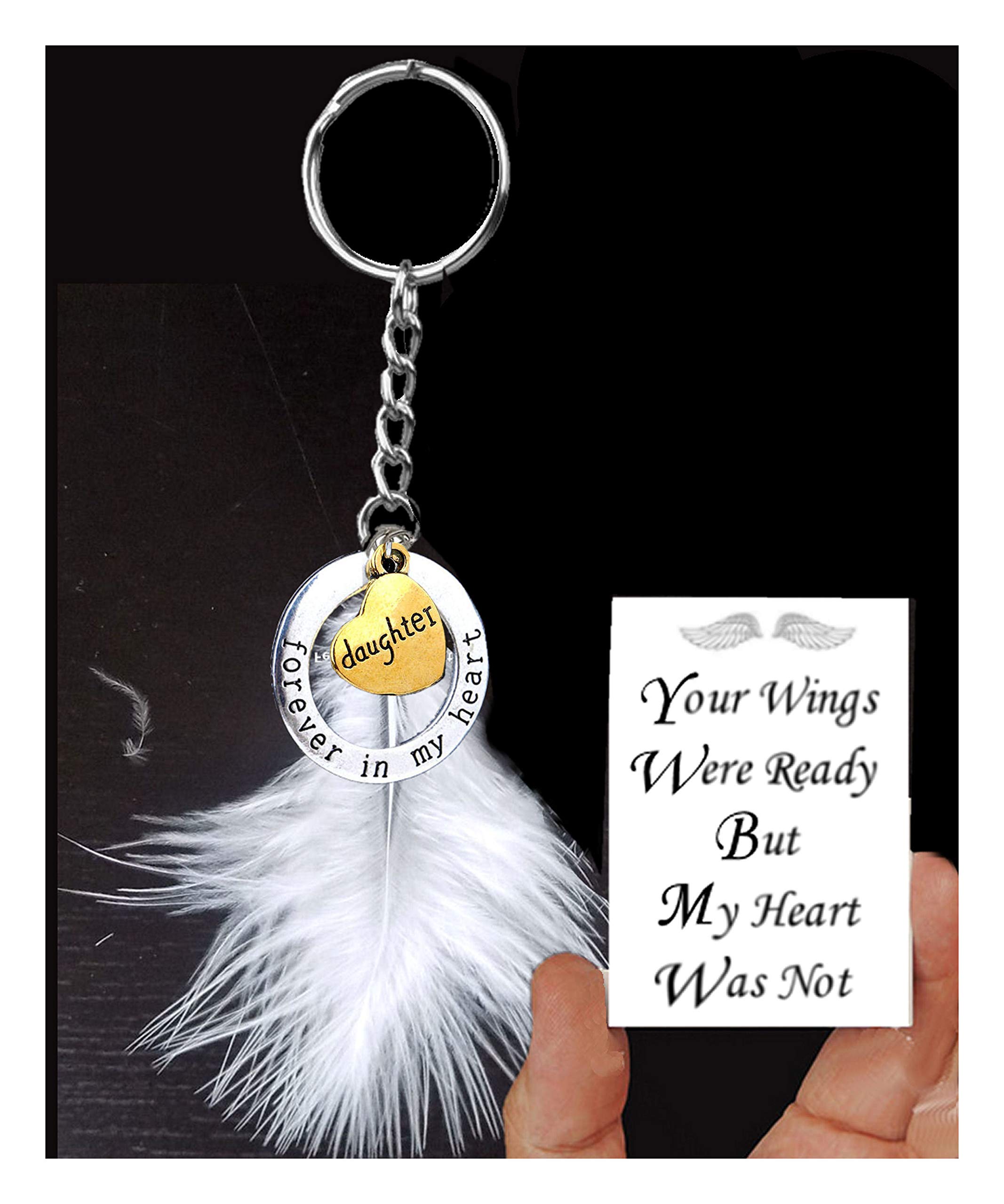 Gregory Crafts & Gifts Daughter Memorial Keyring with Real White Feather in Forever In My Heart Design with Keepsake Card