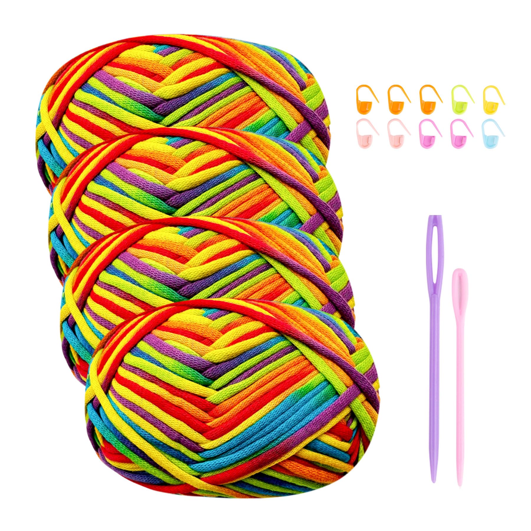 Chunky Cotton Yarn for Crochet and Knitting - 4x50g Wool With Accessories for Beginners - Red