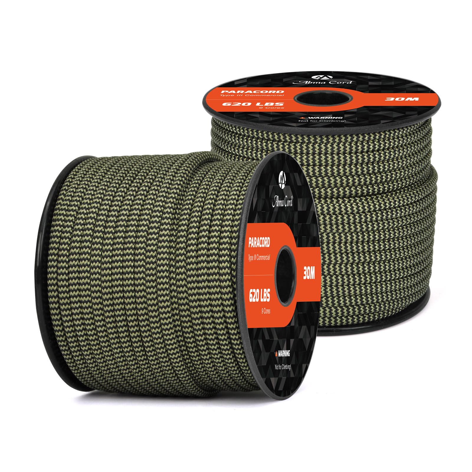 Abma Cord Paracord 620 lbs 4mm 9 Strands 100% Nylon 30M - Holy Guacamole & Black